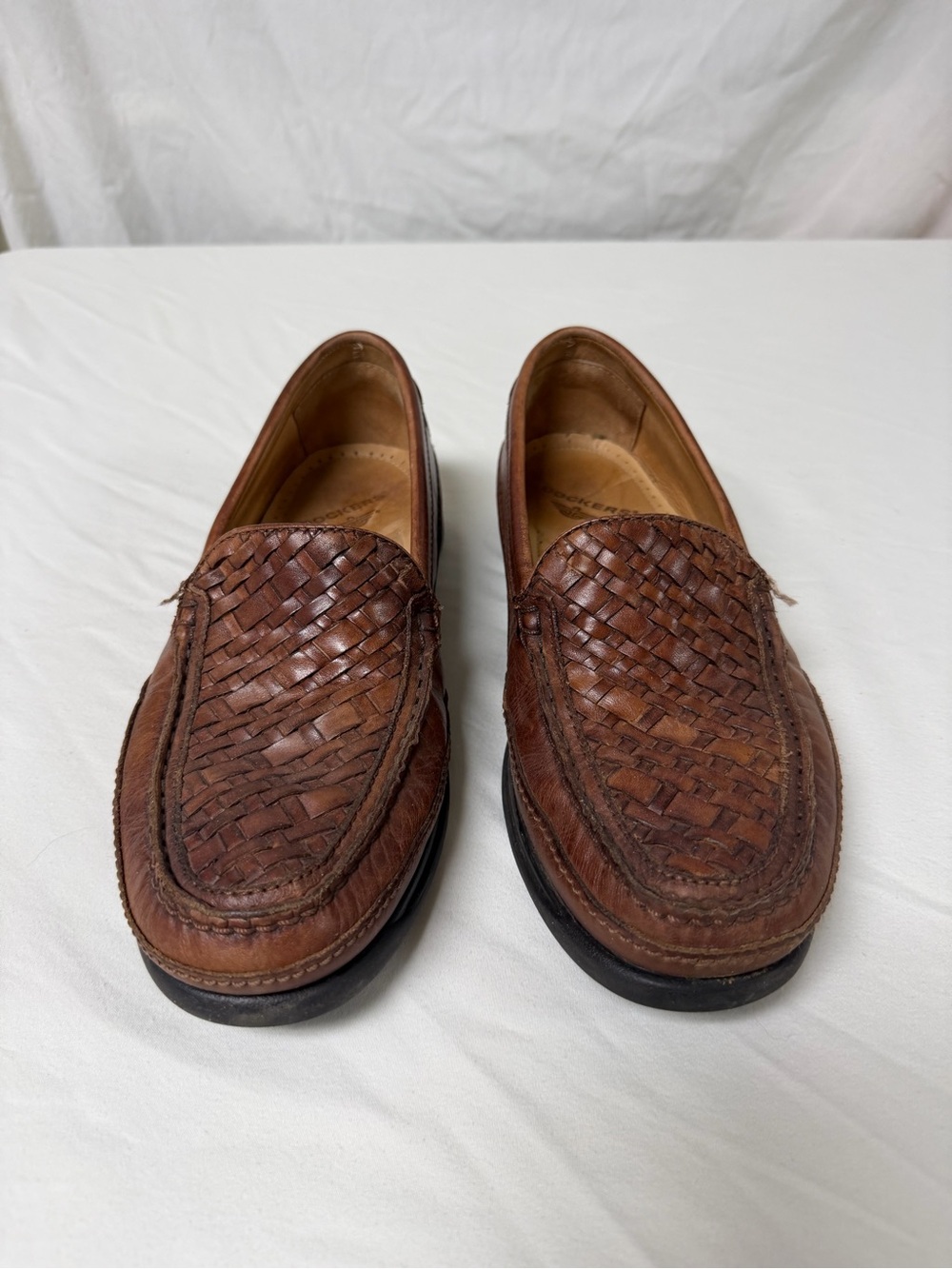 Dockers Shoes Mens Size 10 Brown Leather Slip On Woven Loafers Casual Comfort